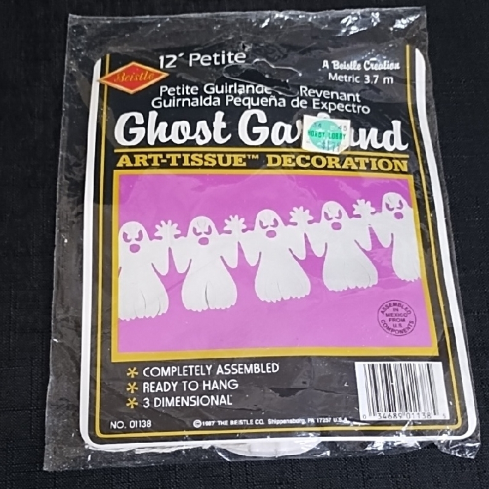 BEISTLE 12ft Spooky Ghost Garland Art-Tissue Decoration - 3D White
